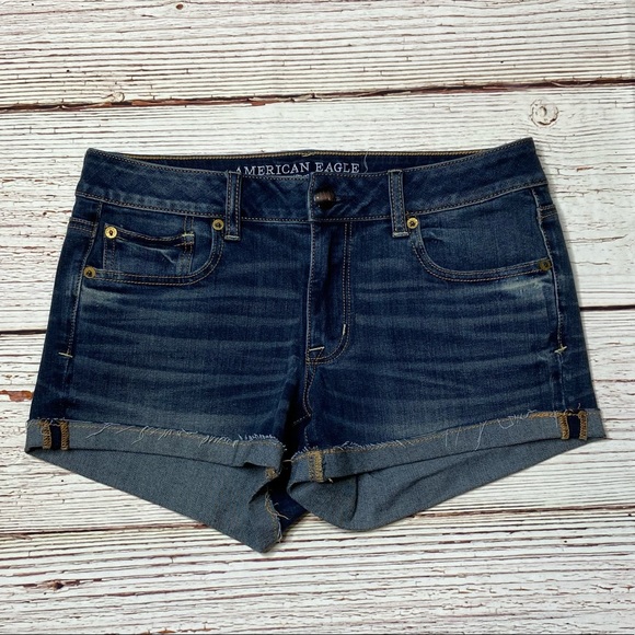 AEO American Eagle Outfitters Shortie Dark Denim Jean Shorts Sz 8 - Picture 12 of 13